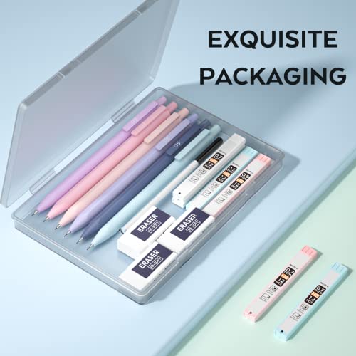 Nicpro 6Pcs Pastel Mechanical Pencil Set, Cute Mechanical Pencils 0.5 & 0.7 Mm With 6 Tubes Hb Lead Refill, 3Pcs Eraser And 9Pcs Eraser Refill For Student Writing, Drawing, Sketching- With Cute Case #TOP5