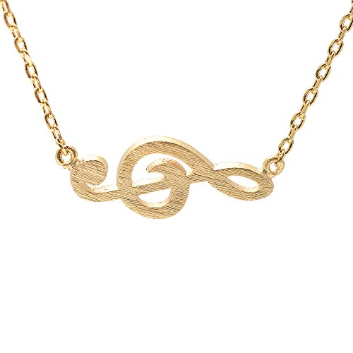 Spinningdaisy Handcrafted Sideway Clef Music Note Necklace Gold