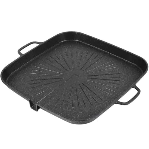 ANQIA Korean Style 12.6in Grill Pan Non-stick Maifan Coated Smokeless Griddle Pan Compatible for Induction, Gas Stove, Electric Cooktop Stovetop Plate Indoor or Outdoor BBQ (Square)