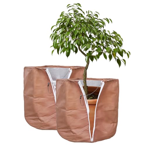 LEKEFETO Lot de 2 protections thermiques pour plantes : 40 x 40 cm, pots de protection hivernales, en film d'aluminium, pour plantes en pot, avec fermeture éclair et cordon de serrage, contre le gel
