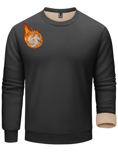 KEFITEVD Men's Crewneck Sweatshirt Warm Sherpa Lined Sweatshirts Heavyweight Long Sleeve Shirts Winter Fleece Pullover