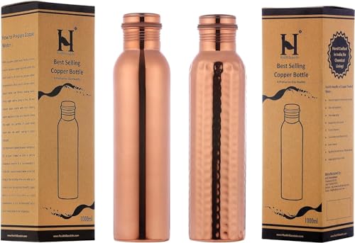 HealthGoodsAU - Set of 2 Pure Copper Water Bottles 950Ml | Leak-Proof Ayurvedic Copper Bottles for Health & Well-being, Juices