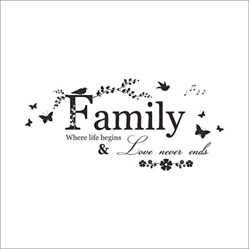 Family Where Life Begins Love Never Ends Vinyl Removable Wall Quote Sticker Decal