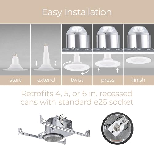East Grove Home Just Screw Me in 6in LED Recessed Retrofit Light for E26 or Medium Base 4, 5, or 6 Inch Recessed Cans with Telescoping Neck and 5-CCT 2700-3000-3500-4000-5000K in White (Pack of 4) by East Grove Home - Used condition - Image 2