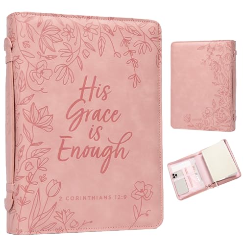 Large Bible Covers for Women - Girls Bible Cover Case for Women - Pink Bible Cases for Woman - Girls Bible Case for Women - Leather Bible carrying Case for Women - Womens Bible Cover Gifts