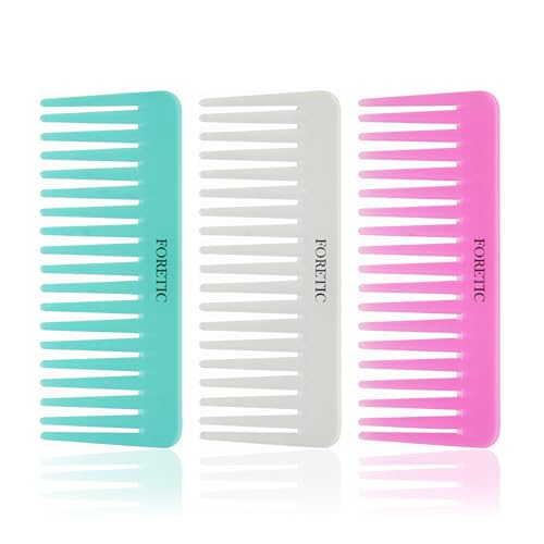 Foretic 3-Piece Set of Large Wide Tooth Combs for Women, Men, and Kids - Handmade Detangler for Curly, Long and Short Hair - Wet and Dry Cutting - 6.1 Inch (Pink, White, Cyan)
