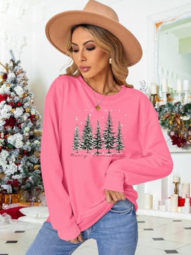 Image of PECHAR Christmas Tree Sweatshirts Women Pine Tree Print Shirts Nature Lover Gift Casual Tee Long Sleeve Xmas Pullover