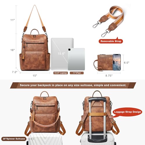 Image of Shrrie Vegan Leather Laptop Backpack for Women 15.6 inch Work Backpack Fashion Travel Backpack Purse for Travel College Work