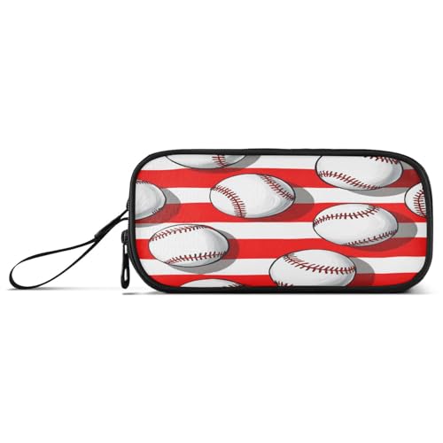 Image of Caikeny Pencil Case Baseball Stripe Pen Bag Large Capacity Pencil Box Pen Pouch with Zipper Cosmetic Organizer for Kids Teens Adults