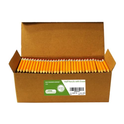 S & E TEACHER'S EDITION 400PCS 4'' Golf Pencils Pre-sharpened, Break-Resistant Lead No. 2 Half Pencils with Eraser Tops, #2 HB pencil, Back to school, 400/Box.