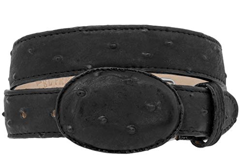 El Presidente Kids Cowboy Western Belt Black Ostrich Pattern Leather Rodeo Buckle