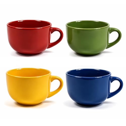 PALUPLUS Set 4 Tazze da Colazione in Porcellana Multicolor + 1 IN OMAGGIO, Capacità 450 ml, Tazze Mug con manico, Lavabili in Lavastoviglie, adatte per Microonde, per Thè, Latte, Caffè Americano -250