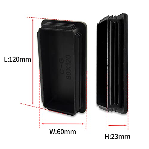 Image of Flyshop 60 x 120 mm Black Plastic Plug Rectangle Tubing End Cap Tube Chair Glide 8 Pack