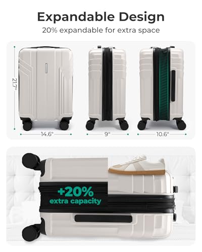 Image of BAGSMART Expandable Carry On Luggage 22x14x9 Airline Approved, Biege | Spinner Wheels, TSA Lock, Lightweight Hard Shell, Suitcase,22x14x9 Airline Approved