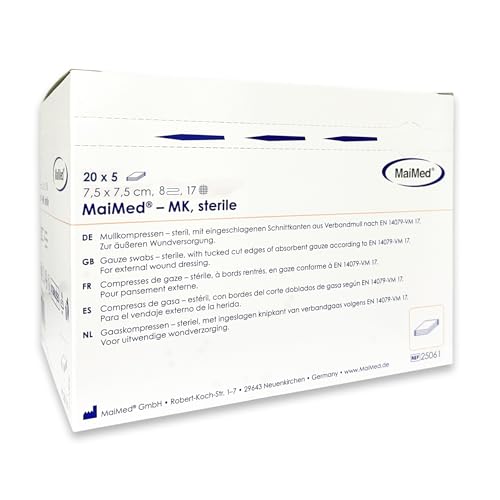 Compresse sterili 7,5x7,5 cm – 100 pezzi Compresse di garza a 8 strati, prive di pelucchi – Tamponi di garza sterili e medicazioni non adesive per bendaggi e cure