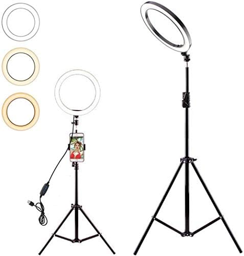 10" Selfie Ring Light with Tripod Stand & Phone Holder for Live Stream/Makeup,Dimmable Led Lighting Ringlight for YouTube TikTok Photography Vlogging Video Compatible with iPhone Xs Max XR Android