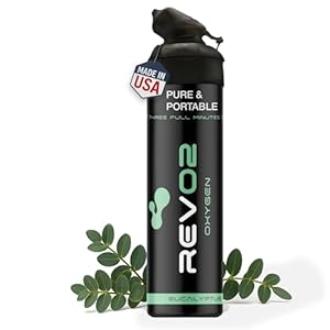 REV/O2 Oxygen Can | 98% Pure Portable Oxygen Bottle for Stress Relief, Focus, Breathing Support & Wellness | 10L Canister with Leak-Proof Mouthpiece & Trigger Lock for Travel – Eucalyptus Menthol