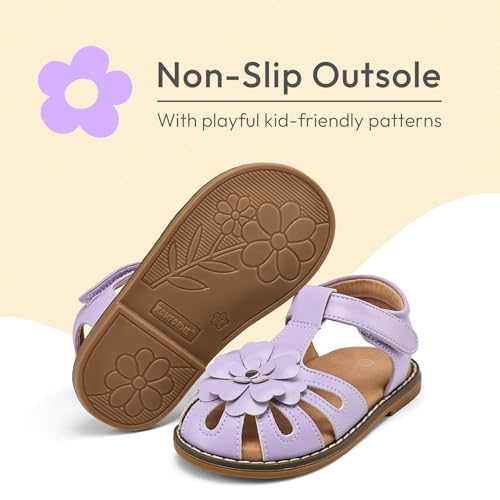 K KomForme Girls Closed-Toe Sandals Summer Flower Dress Shoes for Toddler/Little Kid, Size 5 Toddler, Purple by K KomForme - Used condition - Image 4