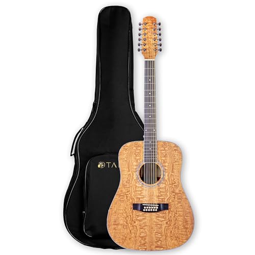 TARIO Left-handed 12 Strings Acoustic Guitar Curly Ash Top Mahogany back & sides Okoume Neck