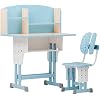 Kids Desk and Chair Set, Adjustable Height Children's Study Table with Storage Drawer, Book Stand, Backpack Hook & Cup Holder - Ergonomic Learning Desk for Boys Girls Blue B