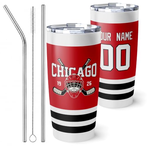 Image of ANTKING Chicago Tumbler 20oz Custom Name Number Travel Mug Gifts | Stainless Steel Insulated Coffee Cup for Men Women