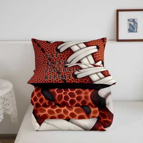 Image of Feelyou Football Comforter Set Queen Size Rugby Bedding Set for Kids Boys Girls Eat Sleep Sports Theme Duvet Quilt Bedroom Decor Microfiber 3 Pcs with 2 Pillow Cases