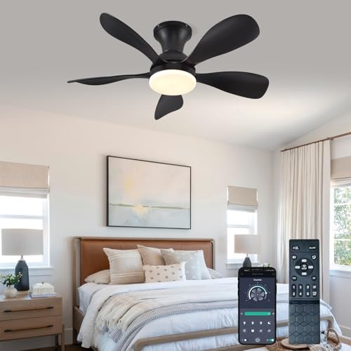 FUMLTP 33In Black Low Profile Ceiling Fans with Lights and