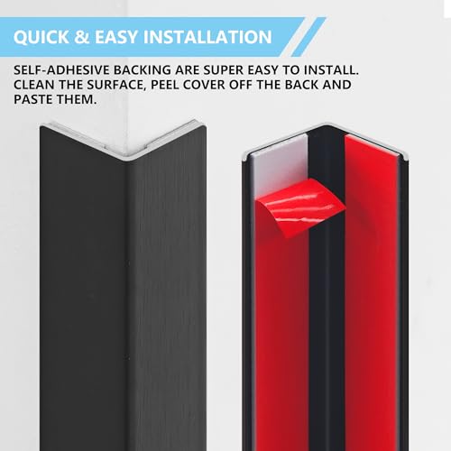 Image of 3pcs 57 inch L*0.98 inch W Aluminum Self-Adhesive Wall Corner Protectors, Wall Furniture Bumper, Safety Baby Proofing Corner Cushion Table Edge, Wide Coverage and Easy to Install - Black