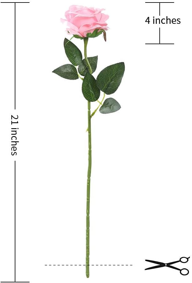 Laelfe 12 PCS Artificial Flowers Pink Roses Fake Silk Flowers Long Stem Artificial Roses for Home Wedding Decorations (Pink) - Image 2