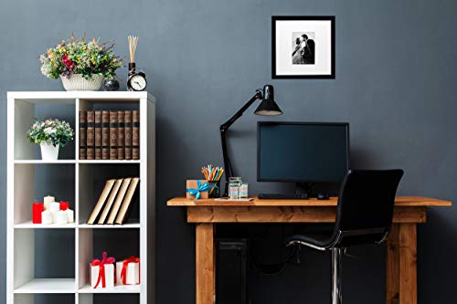 12x12 Black Wood Gallery Picture Frame with Mat to 5x7 - Wide Molding - Great for Scrapbooking - Includes Both Attached Hanging Hardware and Desktop Easel - Display Pictures 12 x 12