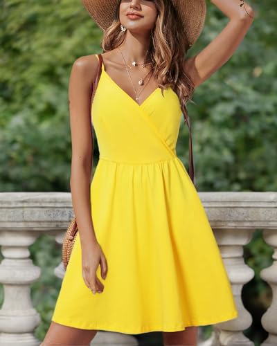 Image of STYLEWORD Womens Sundress Summer Floral Wrap V Neck Backless A-Line Casual Beach Midi Dress