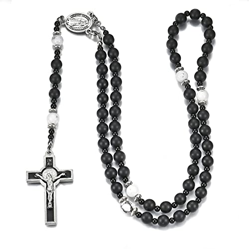 HANDMADE Catholic 8mm Beads Rosary for Men Wearable Large Black Rosary Necklace with Miraculous Medal Rosaries Catholic Gifts4