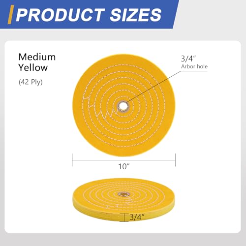 Image of SCOTTCHEN 10 inch Buffing Polishing Wheel Yellow (42 Ply) for Bench Grinder with 3 /4 inch Arbor Hole - 1 Pack