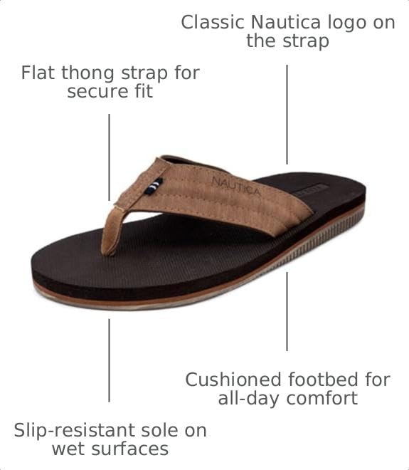 Nautica Men's Flip Flop Sandals – Lightweight Comfort Thong Slides with Cushioned Footbed for Beach & Pool-Clarkson 7-Streak Tan-11 - image 3