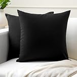 Encasa XO Cotton Throw Pillow Covers Set of 2 I 18x18 in (45x45 cm) - Jet Black I No Insert I Plain Square Pillowcases I Machine Washable | Indoor Use Only