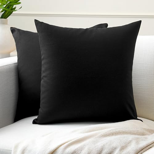 Encasa XO Throw Pillow Covers 12x12 in Set of 2 Jet Black | No Inserts | Cotton Pillow Covers for Living Room, Bed, Sofa, Couch | Decorative Cushion Covers with Improved Zipper by Encasa XO - Used condition - US$7.46