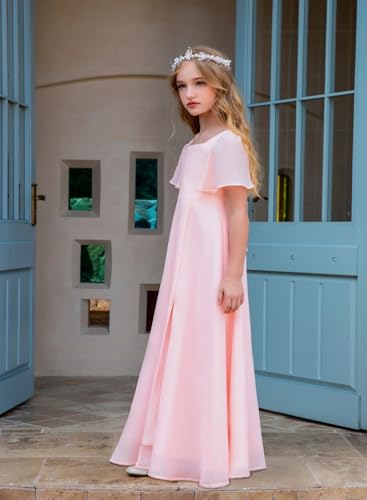 Junior Bridesmaid Dresses Short Sleeves Flower Girl Dress A Line Floor Length Pageant Gowns4
