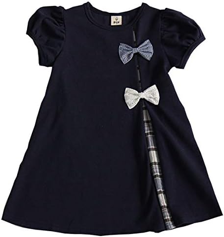 Amazon Bee 韓国子供服 リボン パフスリーブ チェック 半袖ワンピース キッズ スタンダード ワンピース チュニック 通販