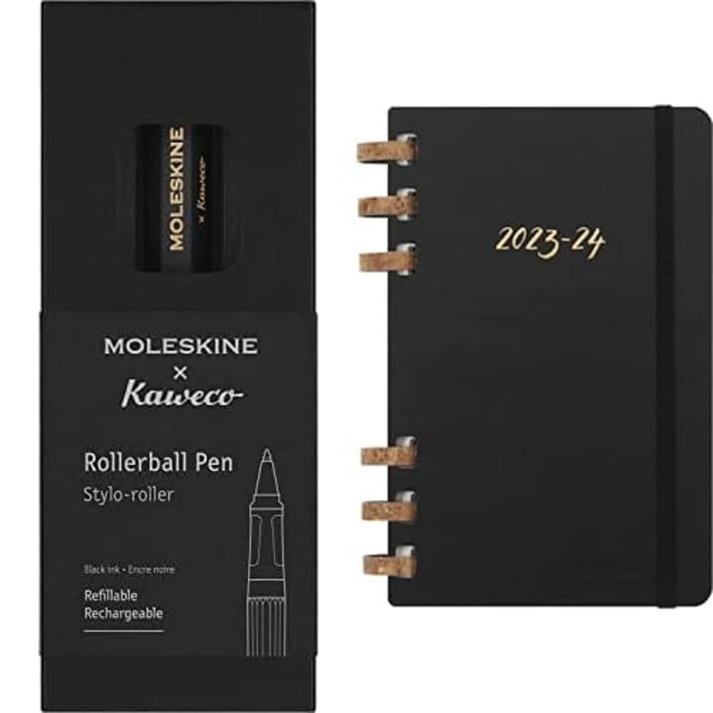 Moleskine x Kaweco Stylo Roller Rechargeable en Plastique ABS pour Écrivains, Noir Agenda Mensuel Académique 2023-2024, Agenda Hebdomadaire et Mensuel 12 mois, Agenda Universitaire