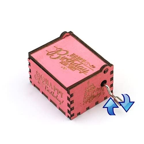 Image of Eitheo Wooden Antique Carved Hand Crank Happy Birthday-Pink Music Box | Birthday Gift for Girls Boys | Wooden Classic Theme Musical Toys Engraved Hand Cranked Occasion Gift