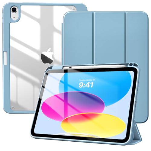 TiMOVO Case for iPad (A16) 11th Generation 11 Inch 2025, iPad 10th Generation Case 10.9 Inch 2022 with Pencil Holder,Slim Protective Cover with Clear Back Shell,Auto Wake/Sleep, Haze Blue