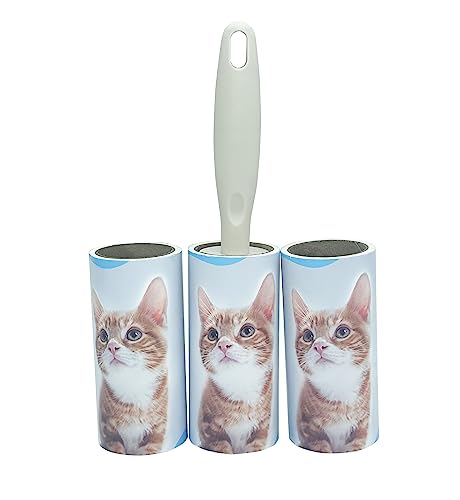 Image of House of Quirk Lint Rollers Brush Reusable Sticky Picker Cleaner Roller Easy-Tear Sheets Pet Hair Lint Roller 10cm Sheet Set of 3 Rolls 180 Sheets, 60 Sheets Each roll - Brown Cat