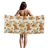 YLZlhb Fall Beach Towel, Rustic Fall Autumn Pumpkin Maple Leaf Oversized Bath Swim Pool Towels for Bathroom Swimming Pool Travel Camping Picnic, Pumpkin Bathroom Decor, 30x60 Inches