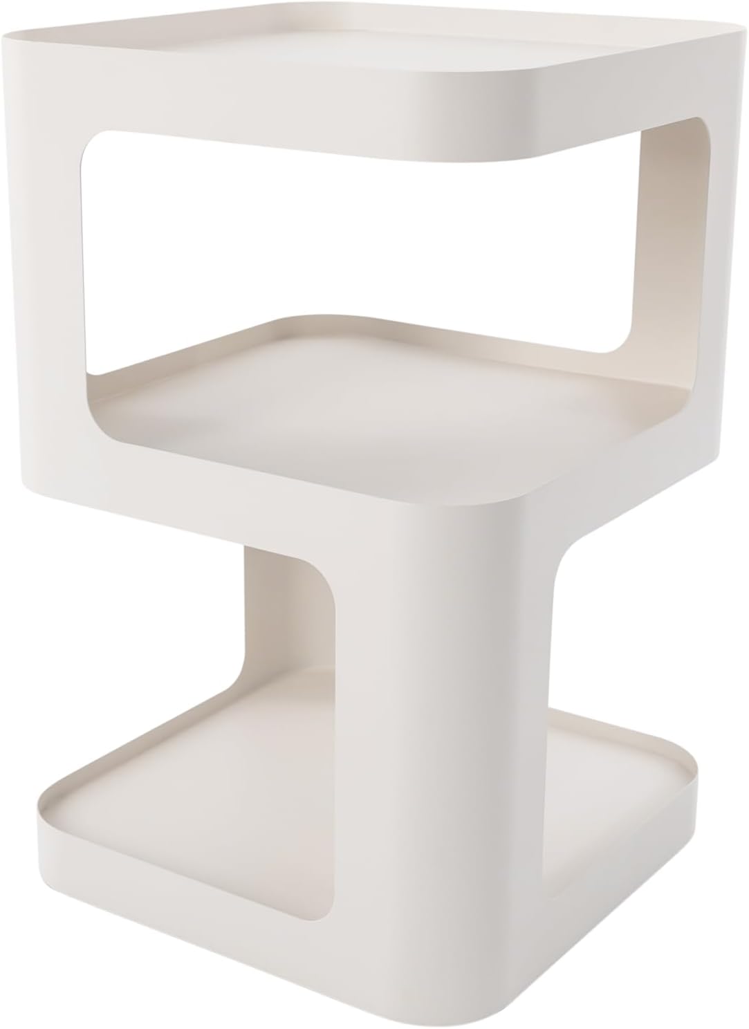 Small Side Table, Modern End Tables, White Metal Nightstand, Space-Saving Bedside Table with Storage Shelf, 3 Tier Night Stands, Couch Bed Side Furniture for Bedroom Living Room