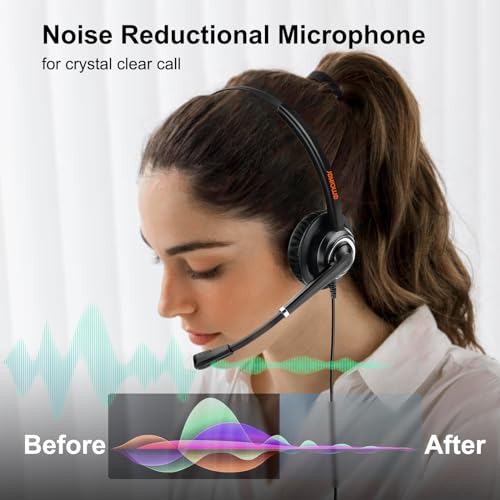 Image of USB Headset with Noise Cancelling Microphone Computer Phone Headset for Dragon Voice Recognition Speech Dictation PC Headphone for Call Center Skype Chat with Mic Mute Volume Control Call Button