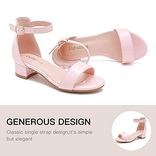 Image of Dufannie Girls Sandals Low Heels Dress Pump Ankle Strap Open Toe Flower Girl Wedding Party for Toddler Little Big Kid