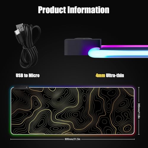 Image of ZORBES RGB LED Gaming Mouse Pad Desk Mat 30x80cm, USB-C Powered Glowing Mouse Mat with 12 Dynamic Effects, Anti-Slip Extended Desktop Computer Mat for Keyboard and Mouse