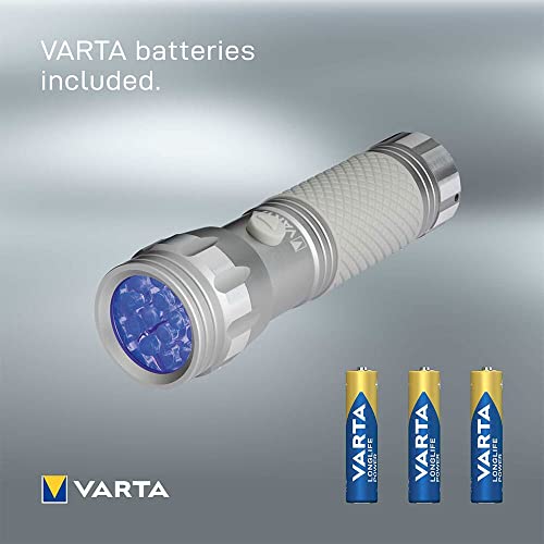 VARTA UV Taschenlampe LED inkl. 3x AAA Batterien, UV Light, zum Prüfen & Verifizieren Banknoten, Fingerabdrücken, Hygienehelfer, zum Erkennen von Schmutzrückständen & Urin von Haustieren
