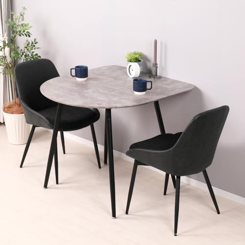 Mirai-Show ダイニングテーブルセット 2人用 半円 3点セット 北欧 壁付け テーブル 80cm幅 2人掛け ダイニングチェア 2脚セット おしゃれ カフェテーブルセット 丸型 二人用 イス 椅子 二人用 食卓テーブル 大理石風 コンパクト PU