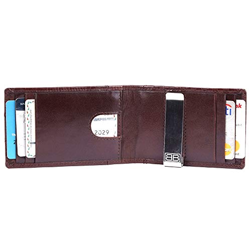 Image of Brooklyn Bridge Genuine Leather Money Clip Wallet for Men Chess VT Brown - Premium Slim RFID Protected Wallet with Cash Clip & Multiple Card Slots, Stylish Front Pocket Design, Gift for Men